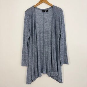 Tahari Women's Linen Longline Asymmetrical Hem Cardigan Heathered Blue Size XL